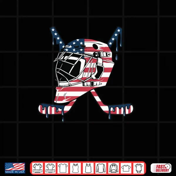 Design Goalie Helmet Hockey Icecream Drip American Flag Shirt