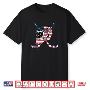 Goalie Helmet Hockey Icecream Drip American Flag Shirt