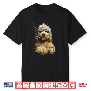 Goldendoodle Smoking Cigarette Whisky Lover Funny Doodle Dog Shirt