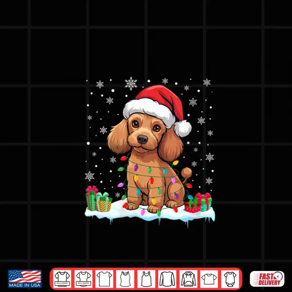Design Poodle Dog Christmas Lights Decor Funny Santa Hat Ugly Xmas Shirt