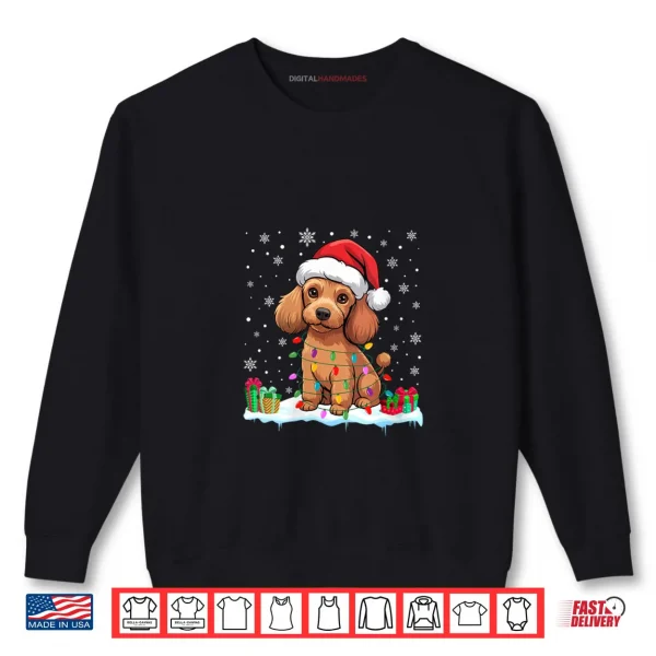 Sweatshirt Poodle Dog Christmas Lights Decor Funny Santa Hat Ugly Xmas Shirt