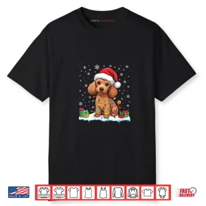 Poodle Dog Christmas Lights Decor Funny Santa Hat Ugly Xmas Shirt