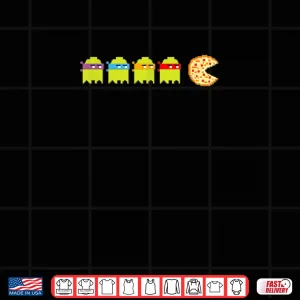 Design 8 Bit Vintage Ghost Turtle Chasing Pizza Retro Arcade Game Shirt