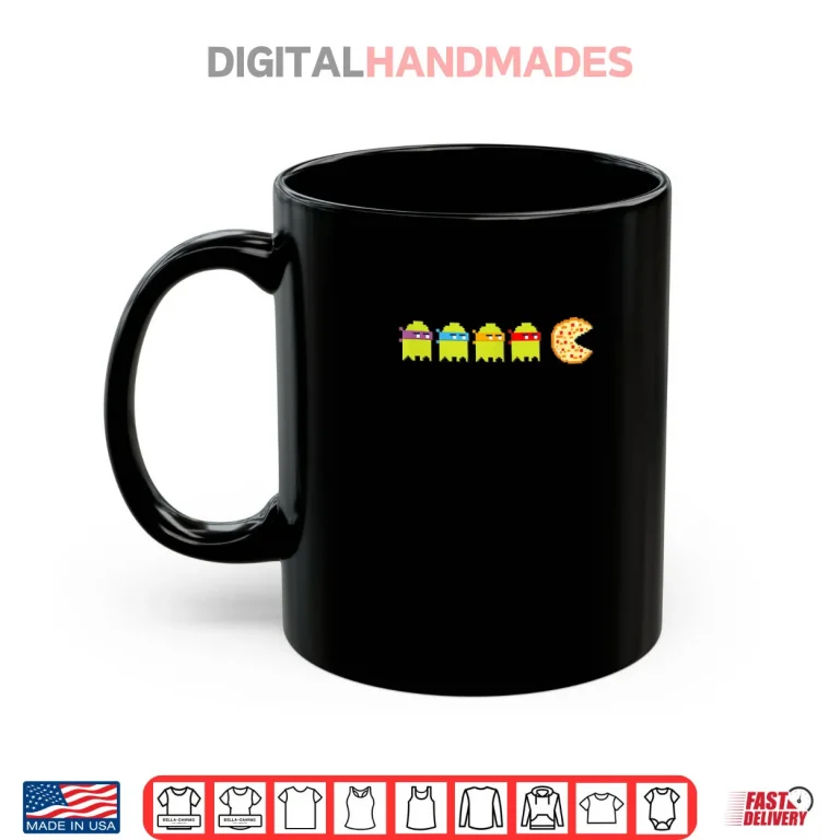 Mug 8 Bit Vintage Ghost Turtle Chasing Pizza Retro Arcade Game Shirt