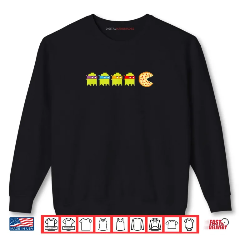 Sweatshirt 8 Bit Vintage Ghost Turtle Chasing Pizza Retro Arcade Game Shirt