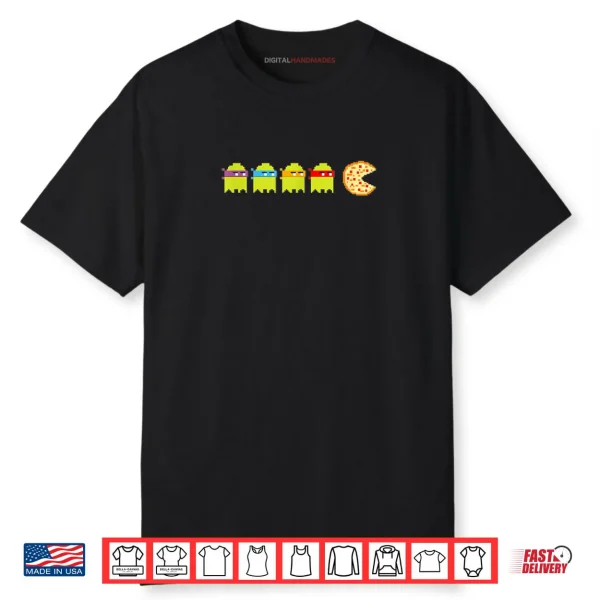 8 Bit Vintage Ghost Turtle Chasing Pizza Retro Arcade Game Shirt