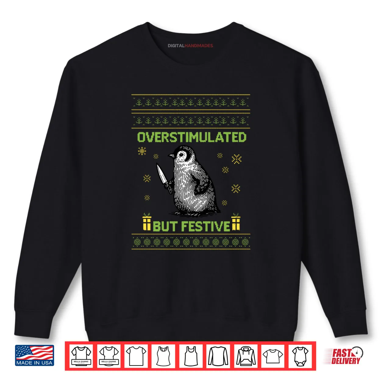 Overstimulated But Festive Christmas Ugly Penguin Shirt Overstimulated But Festive Christmas Ugly Penguin Shirt