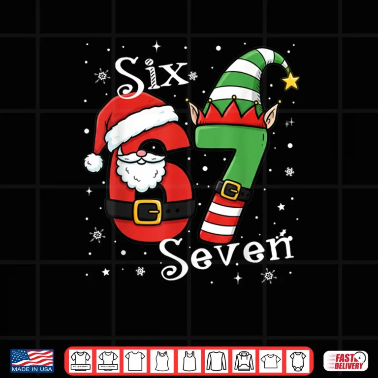 Design Six Seven 67 Meme 6 7 Elf Santa Christmas Pajamas Shirt 1