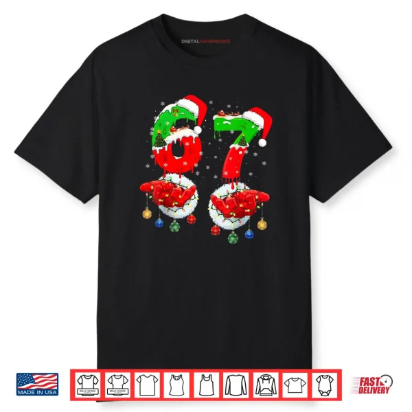 Six Seven 67 Meme 6 7 Christmas Santa Hand Shirt