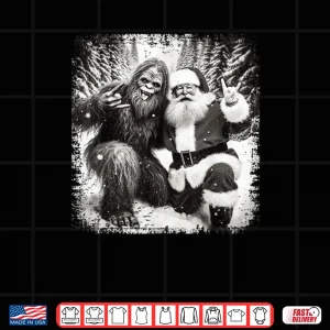 Design Santa with Bigfoot Christmas Lights Funny Sasquatch Believe Shirt