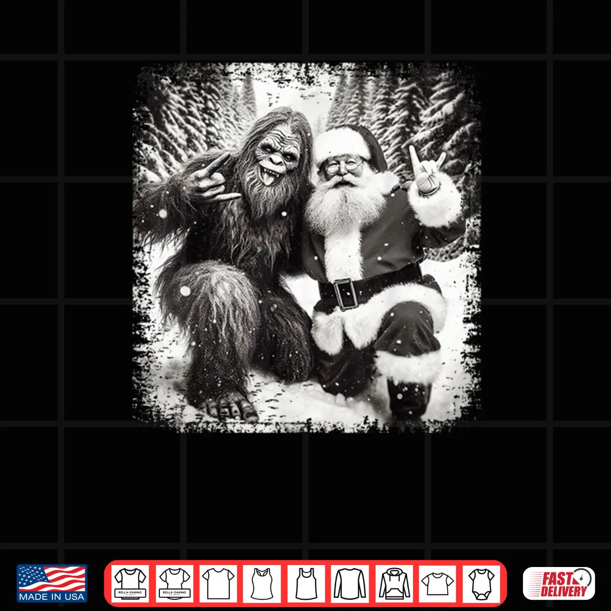 Santa with Bigfoot Christmas Lights Funny Sasquatch Believe Shirt Santa with Bigfoot Christmas Lights Funny Sasquatch Believe Shirt