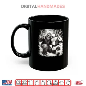 Mug Santa with Bigfoot Christmas Lights Funny Sasquatch Believe Shirt
