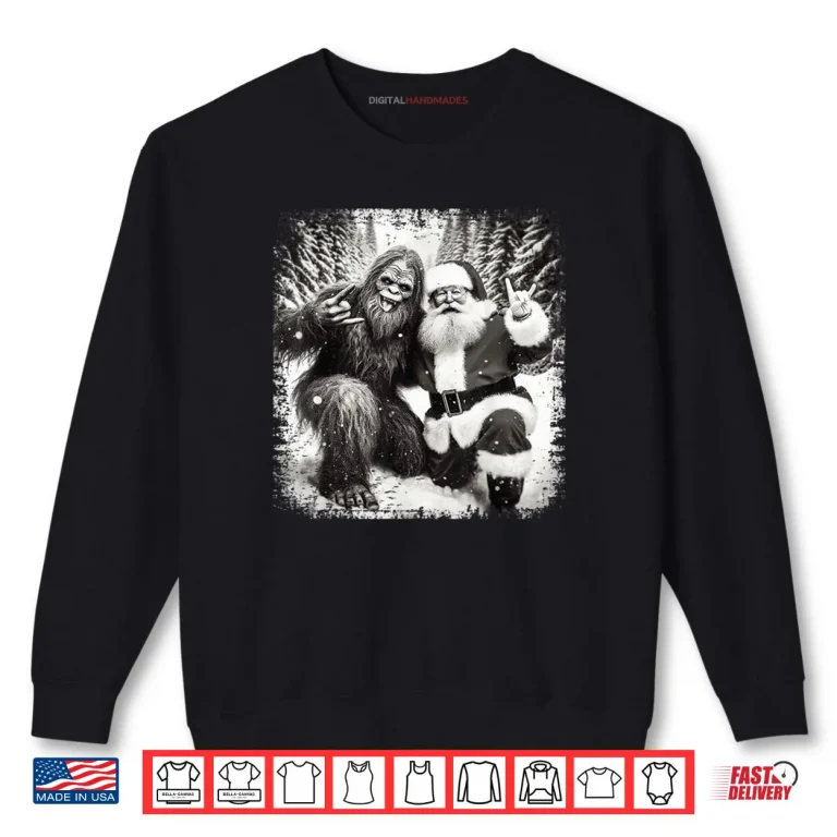 Sweatshirt Santa with Bigfoot Christmas Lights Funny Sasquatch Believe Shirt