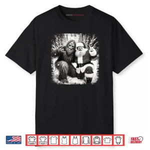 Santa with Bigfoot Christmas Lights Funny Sasquatch Believe Shirt