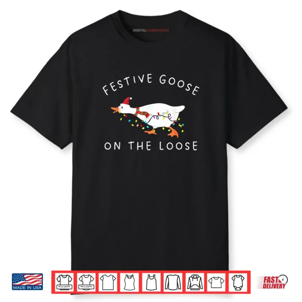 Festive Goose on The Loose Christmas Retro Shirt