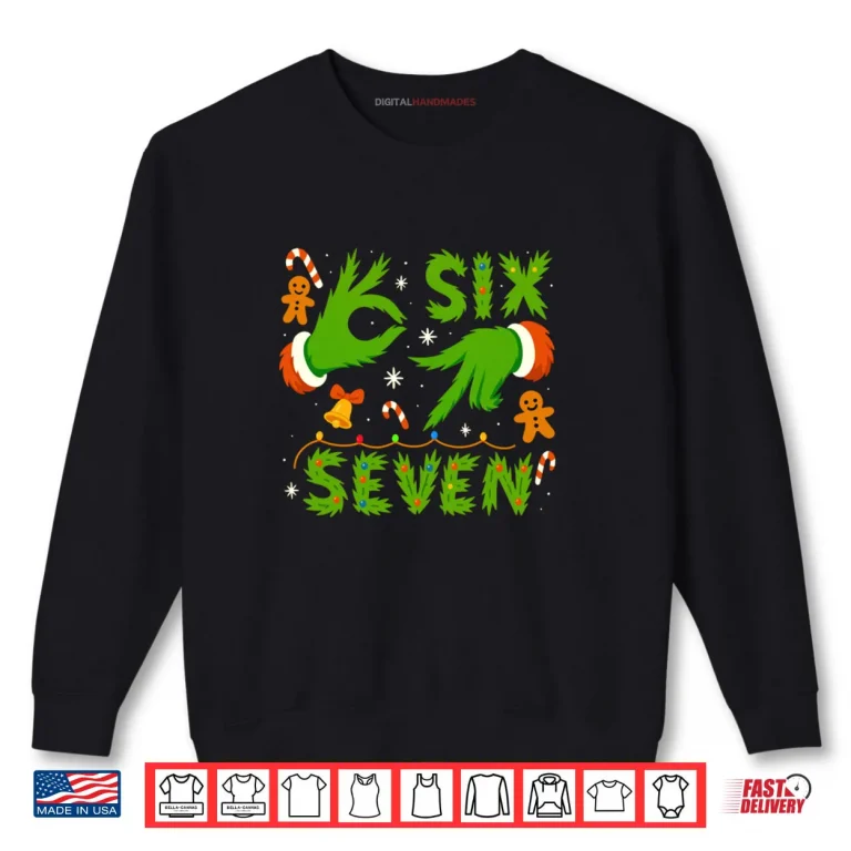 Sweatshirt 67 Green Hands Christmas Shirt Six Seven Meme Brainrot Xmas Shirt