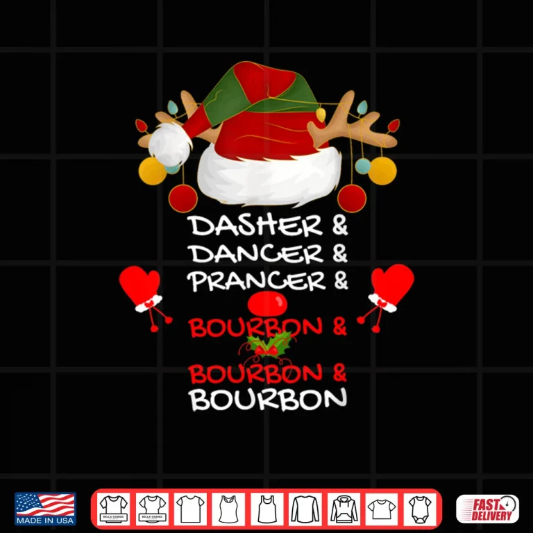 Design Dasher Dancer Prancer Bourbon Christmas Holiday Reindeer Shirt 1