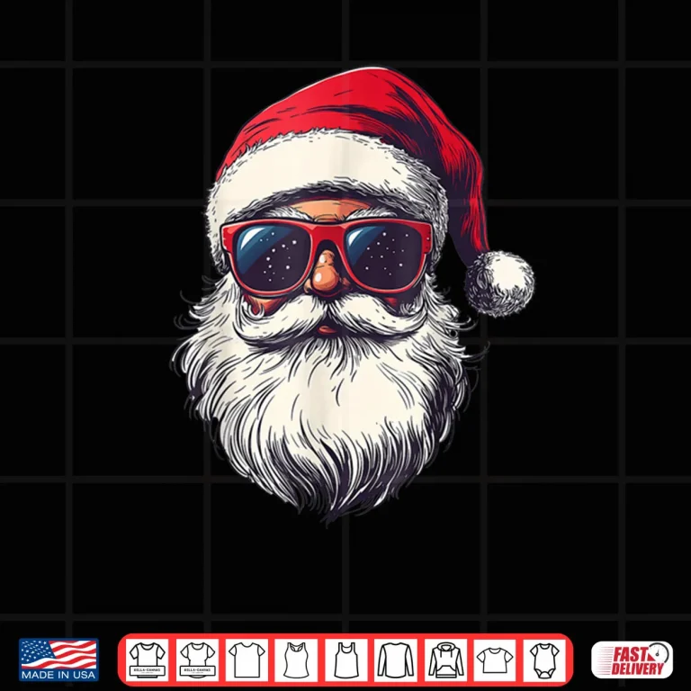 Design Cool Santa Claus Face Retro Sunglasses Christmas Shirt