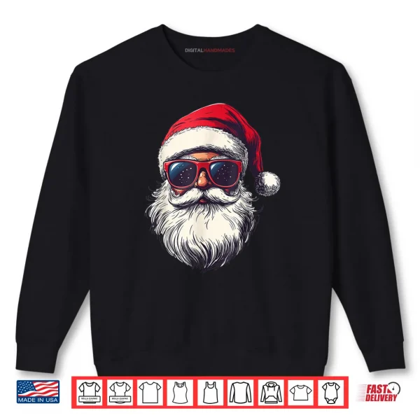 Sweatshirt Cool Santa Claus Face Retro Sunglasses Christmas Shirt