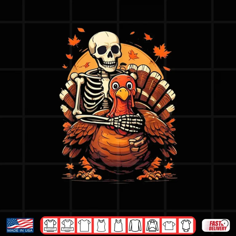 Design Skeleton Hugging Turkey Thanksgiving Day Fall Autumn Shirt