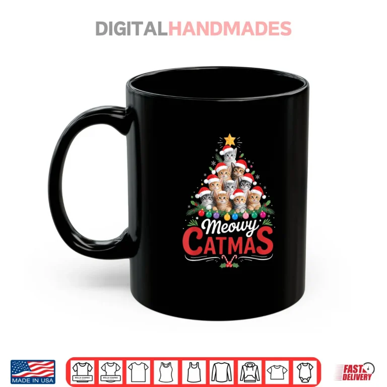 Mug Meowy Catmas Cat Christmas Tree Xmas Santa Shirt