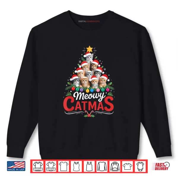 Sweatshirt Meowy Catmas Cat Christmas Tree Xmas Santa Shirt