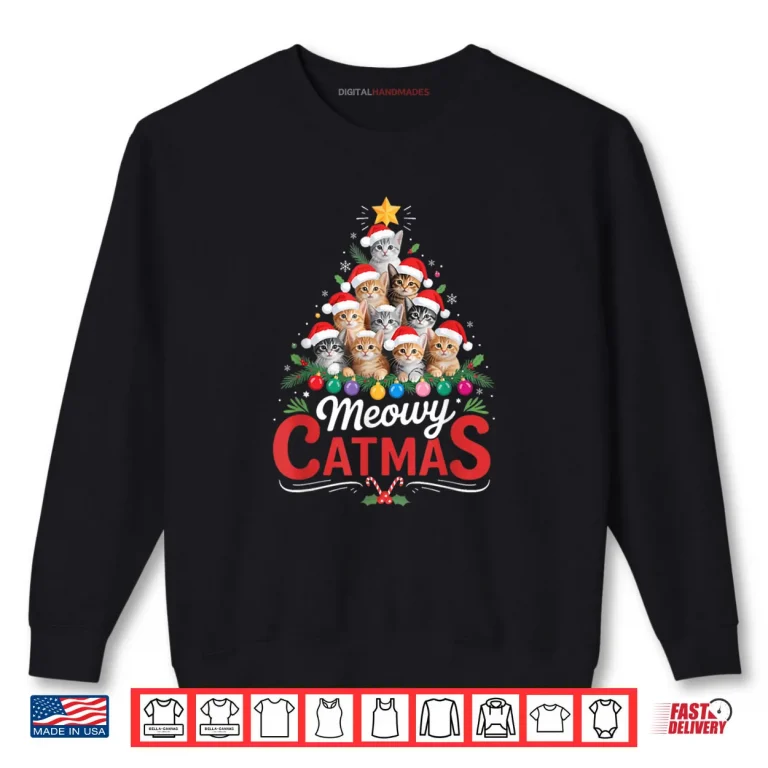 Sweatshirt Meowy Catmas Cat Christmas Tree Xmas Santa Shirt