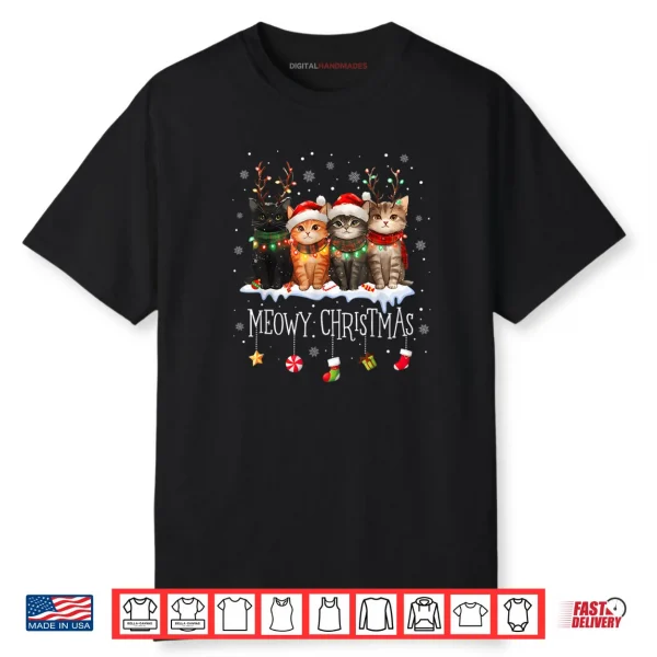 Meowy Catmas Cat Christmas Cute Kitten Cats Santa Hat Xmas Shirt