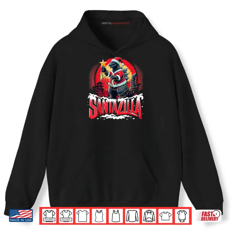 Hoodie Kaiju Christmas Santazilla Japanese Monster Dinosaur Shirt