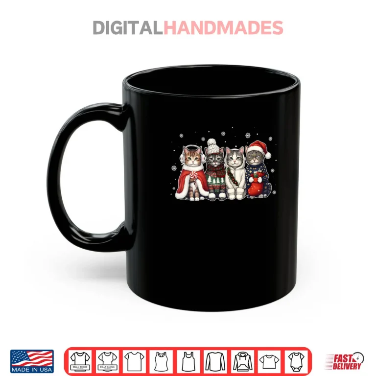 Mug Cat Christmas Light Reindeer Santa Christmas Cat Lover Xmas Shirt 1