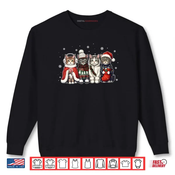 Sweatshirt Cat Christmas Light Reindeer Santa Christmas Cat Lover Xmas Shirt 1