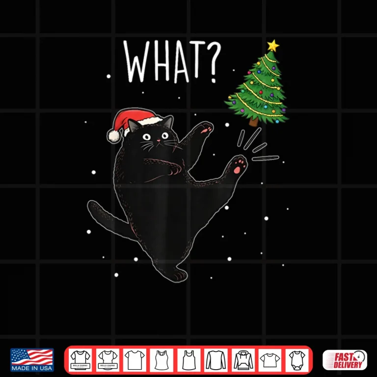 Design Black Cat What Christmas Tree Meme Xmas Shirt
