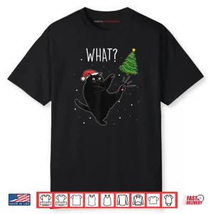 Black Cat What Christmas Tree Meme Xmas Shirt
