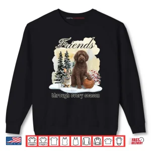 Sweatshirt Chocolate Goldendoodle and Friend in Winter Snow Scene Shirt