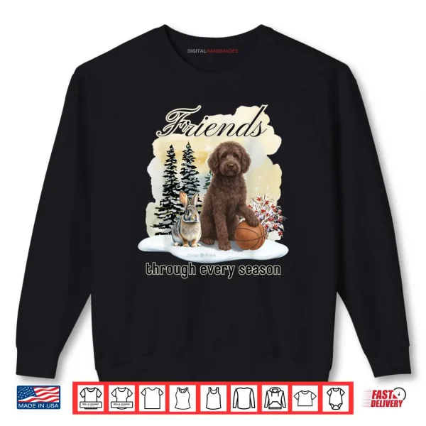 Sweatshirt Chocolate Goldendoodle and Friend in Winter Snow Scene Shirt