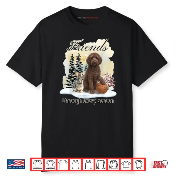 Chocolate Goldendoodle and Friend in Winter Snow Scene Shirt