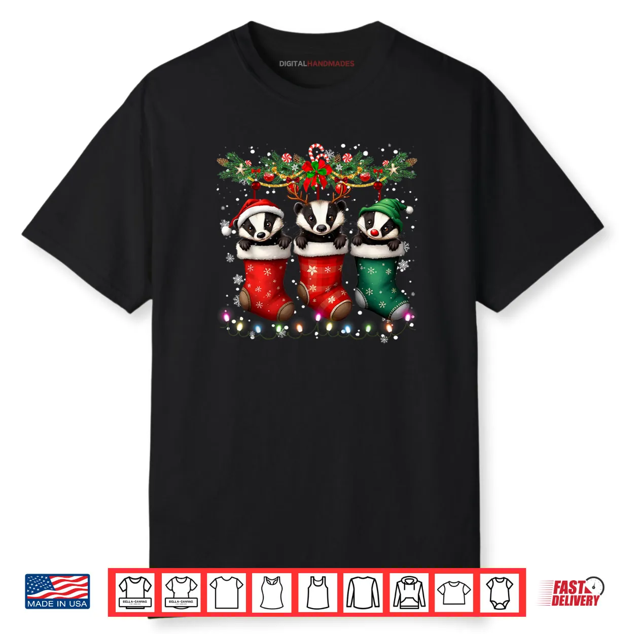 Honey Badger in Christmas Socks Lights Honey Badger Xmas Shirt Honey Badger in Christmas Socks Lights Honey Badger Xmas Shirt