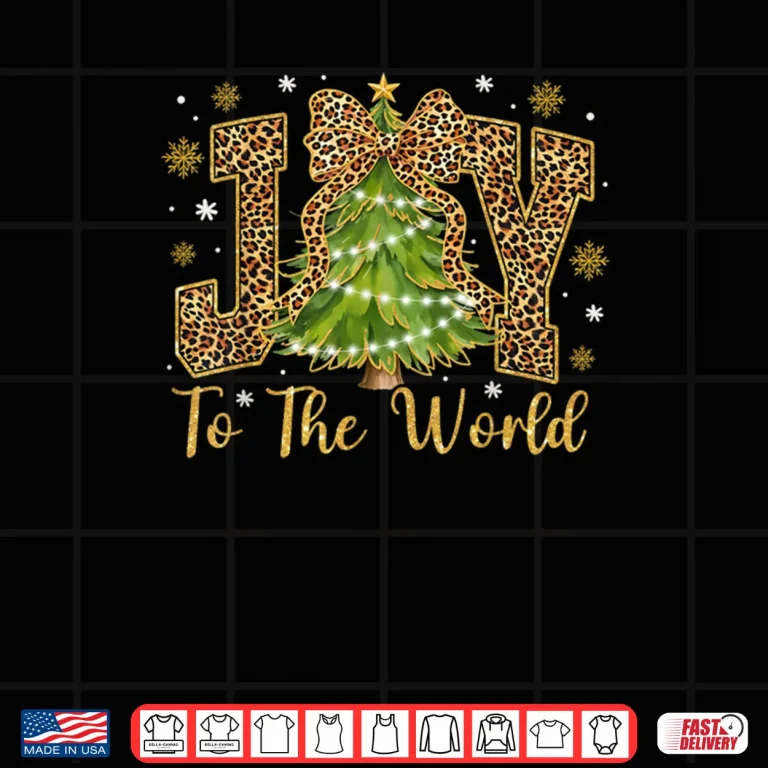 Design Coquette Bow Leopard Christmas Joy to The World Xmas Tree Shirt