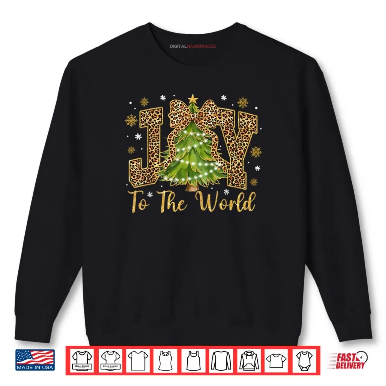 Sweatshirt Coquette Bow Leopard Christmas Joy to The World Xmas Tree Shirt