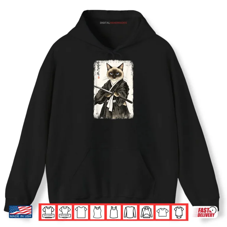 Hoodie Siamese Cat Samurai Warrior Japanese Art Shirt