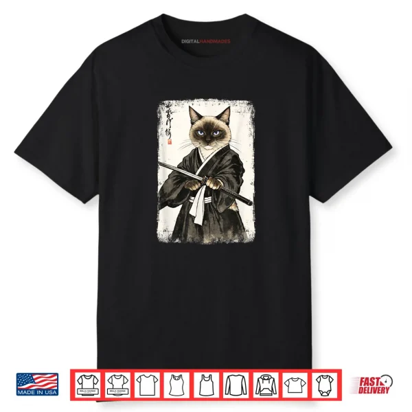 Siamese Cat Samurai Warrior Japanese Art Shirt