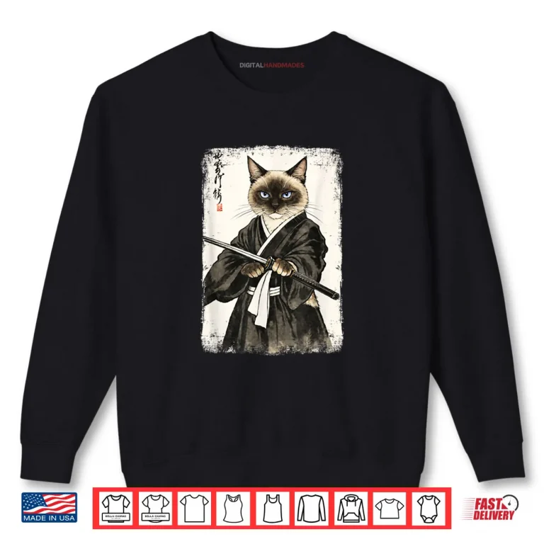 Sweatshirt Siamese Cat Samurai Warrior Japanese Art Shirt