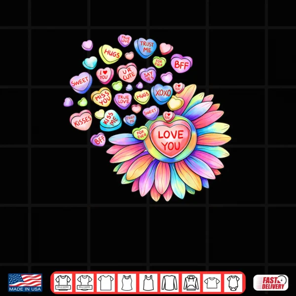 Design Love Sunflower Hearts Candy Valentines Day Shirt