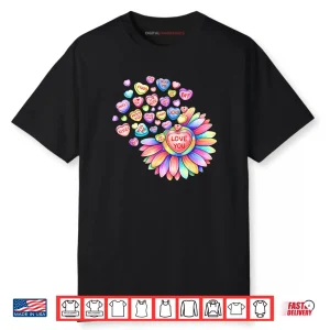 Love Sunflower Hearts Candy Valentines Day Shirt