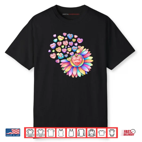 Love Sunflower Hearts Candy Valentines Day Shirt