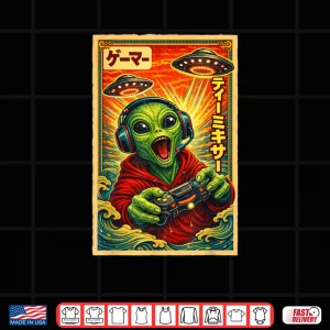 Design Japanese Retro Vintage UFO Alien Gamer Shirt