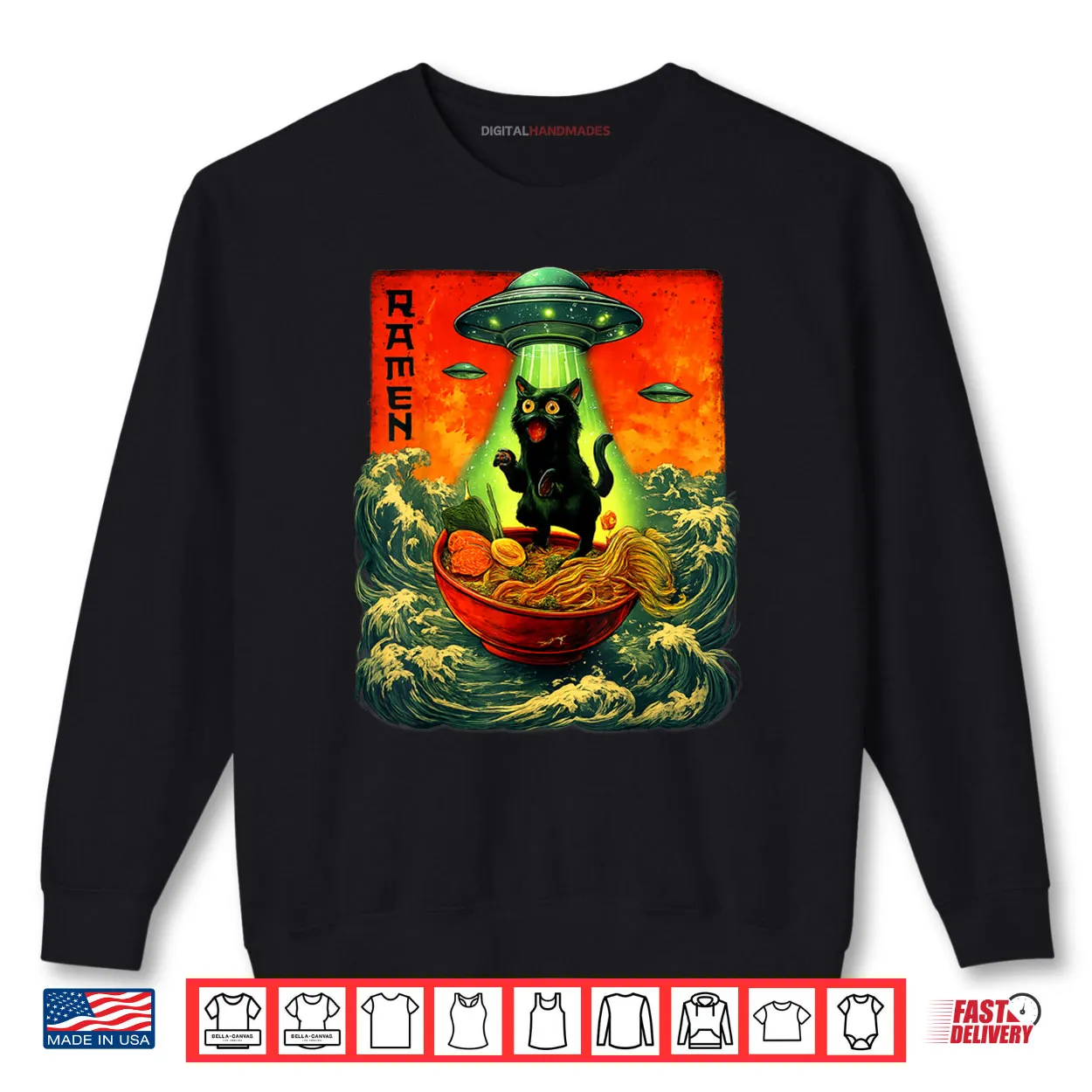 Alien Ramen Cat UFO Japanese Retro Art Shirt Alien Ramen Cat UFO Japanese Retro Art Shirt