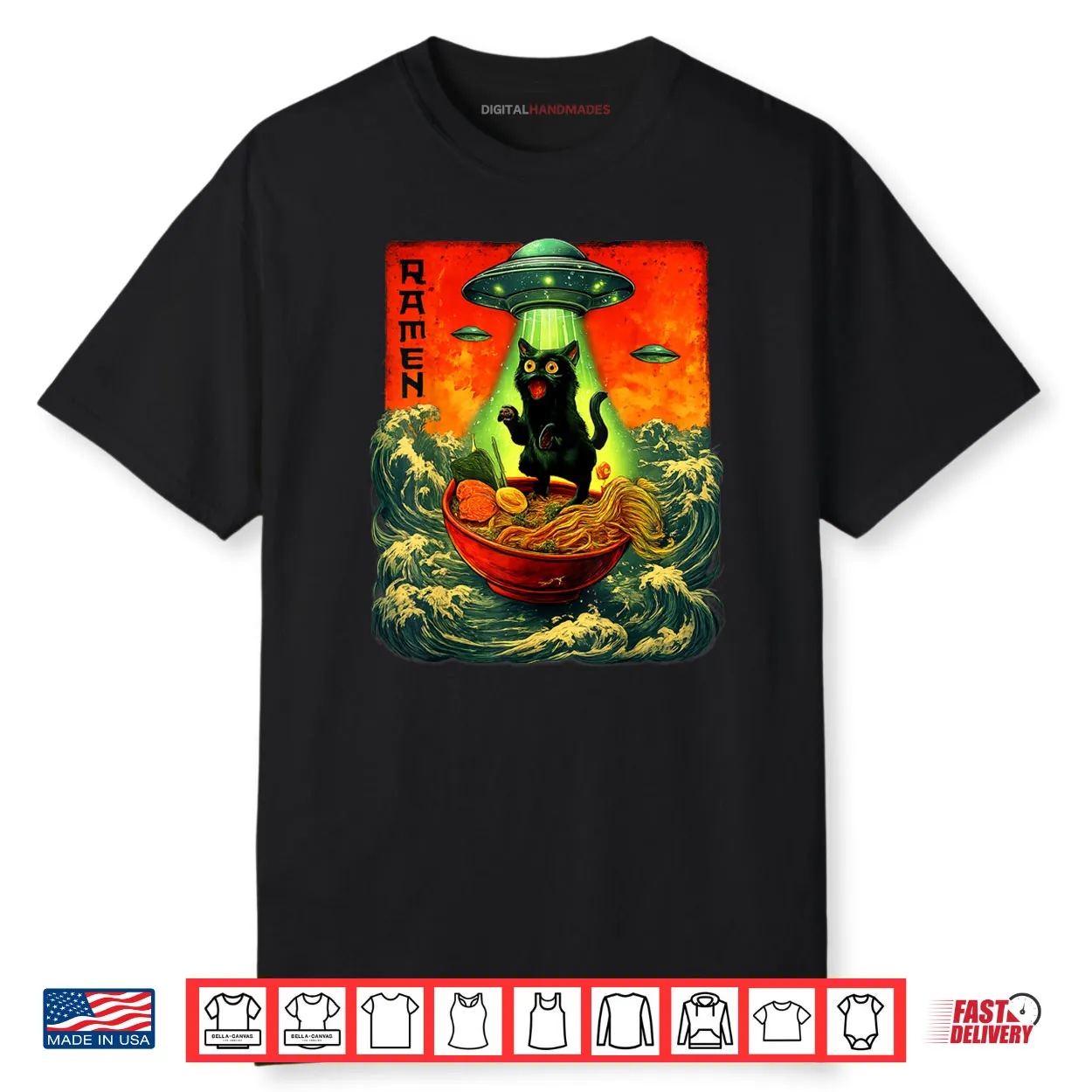 Alien Ramen Cat UFO Japanese Retro Art Shirt Alien Ramen Cat UFO Japanese Retro Art Shirt