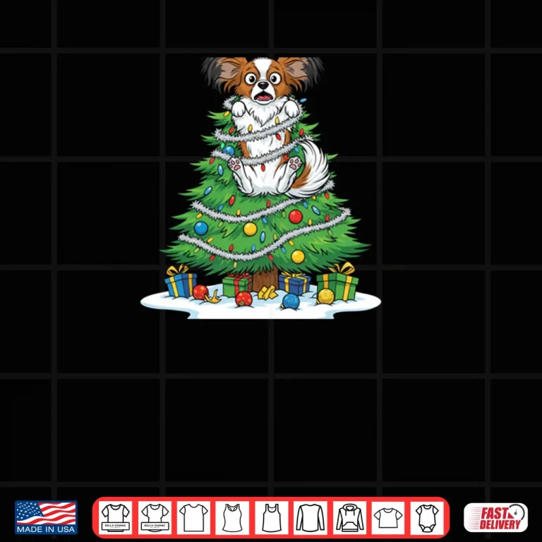 Design Christmas Tree Papillon Dog Shirt