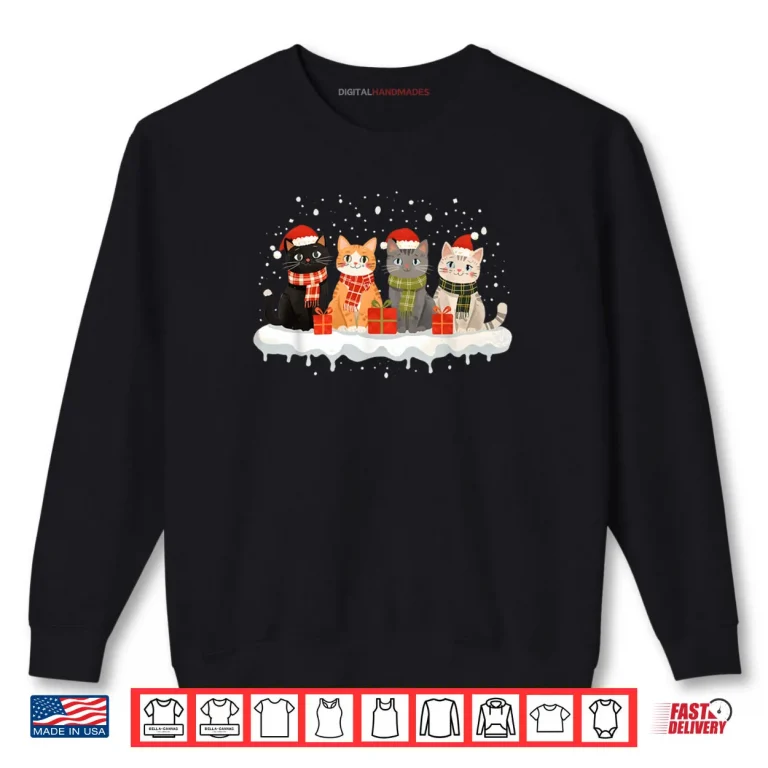 Sweatshirt Cat Christmas Light Reindeer Santa Christmas Cat Lover Xmas Shirt